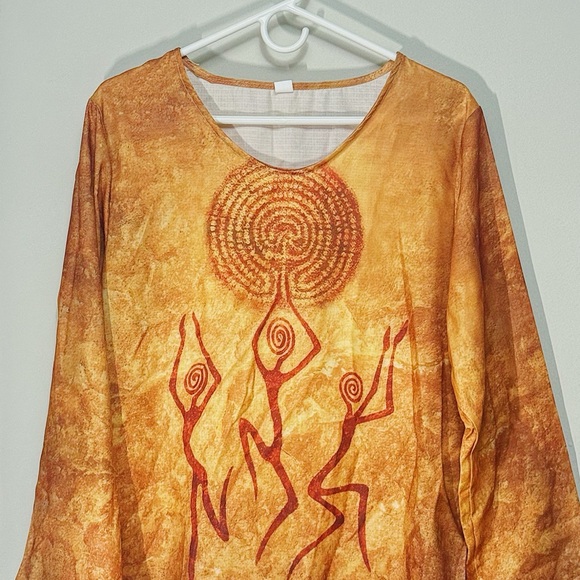 Tops - Bohemian Orange Bell Sleeve Top